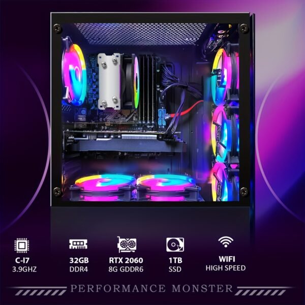 STG Aubron Gaming PC Desktop, GeForce RTX 2060 Super 8G GDDR6, Core i7-6700 up to 4.0 G, 32G DDR4, 1T SSD, 600M WiFi, RGB Fan x6, RGB Mouse Pad, Windows10 Home