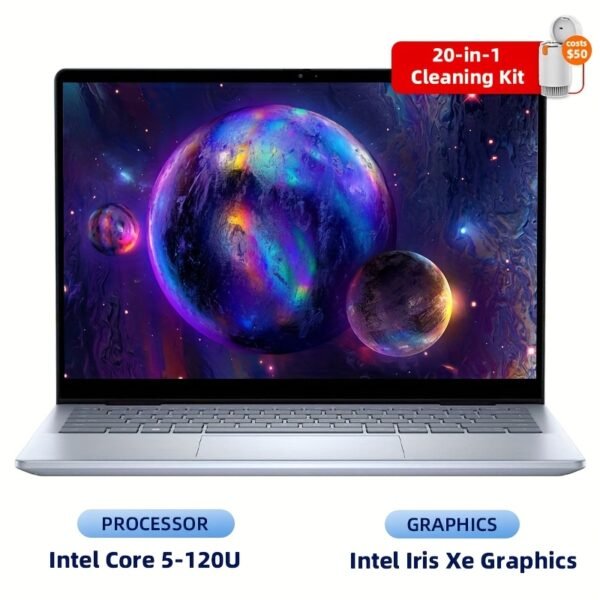 Dell Inspiron 14 7740 2-in-1 Laptop, 14" FHD+ Touchscreen, Intel Core i5-120U 10-Core Processor, 24GB DDR5 RAM, 1TB SSD, Intel Iris Xe Graphics, 10-Hr Battery, Wi-Fi 6E, Backlit Keyboard, Camera, Windows 11 Home, Ice Blue with Cleaning Brush, Touchscreen Notebook | Cosmic Design | Longbattery Life