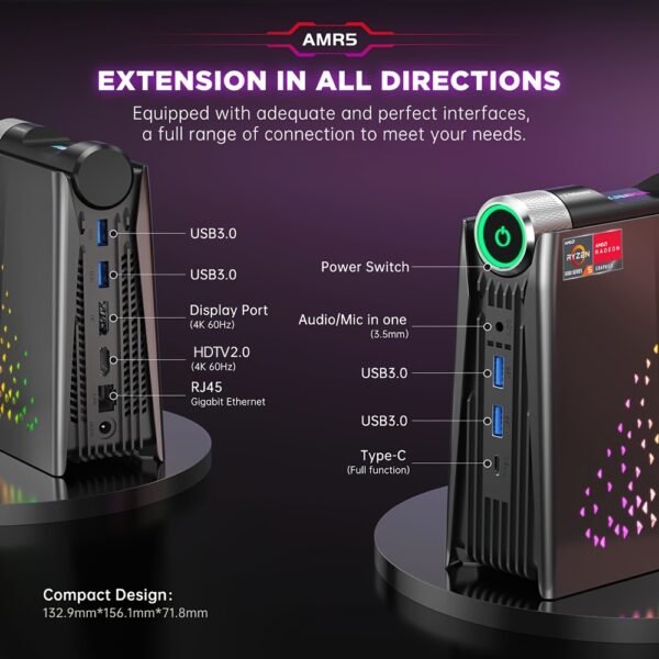 ACEMAGIC Gaming PC Ryzen Mini PC, AMD Ryzen 7 5700U(up to 4.3Ghz) 32GB DDR4 1TB NVME SSD Mini Desktop Computer, Mini Computers, 4K UHD, RGB Lights, 3 Adjustable Mode PC Gaming - Image 2