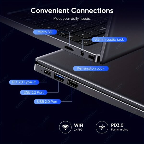2025 New Business Cool And Thin Laptop, 15.6-inch 1080P Display, Intel Celeron N5095 Quad-core Quad-thread, 10nm Process, DDR4 16GB Special Intel Memory, M.2 NVMe 512GB Storage, Support TF Memory Card, with Push-pull Camera, Backlit Keyboard, 5000mAh Long-life Battery, Suitable for Students to Study, Business Office And Other Scenarios - Image 9