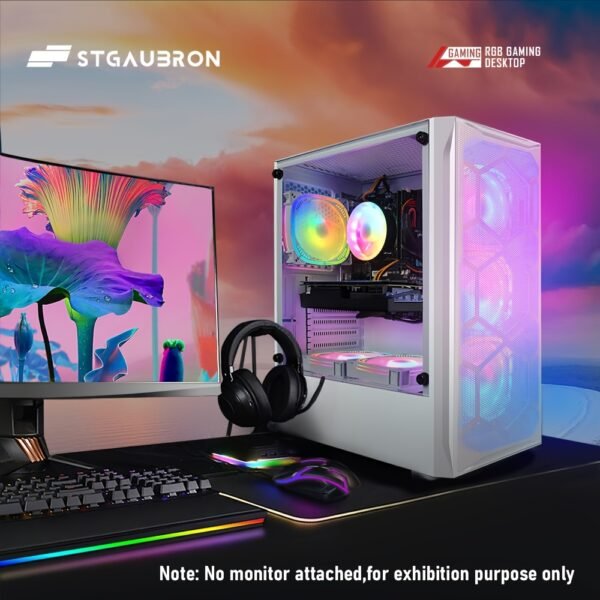 STGAubron Gaming PC with AMD Radeon RX 5600 XT 6GB GDDR6, Intel Core i7-10700K up to 3.9GHz, 16GB DDR4 RAM, 1TB SSD, 600Mbps WiFi, RGB Fans x6, RGB Keyboard & Mouse, Windows 10 Home - White, Highperformance Computing | Aesthetic Computer Build | Durable Tower Case - Image 3