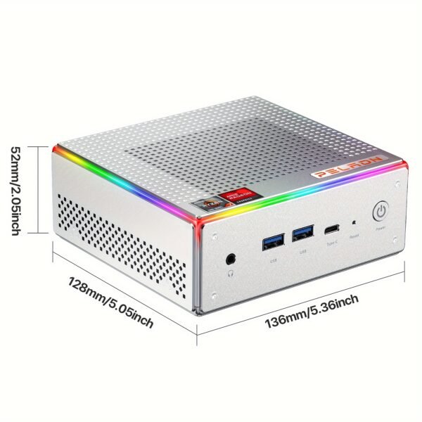 PELADN Gaming Minicom, AMD Ryzen 7 7840HS(8C/16T, Up To 5.1GHz)Radeon 780M 32GB DDR5 5600Mhz RAM, 1TB SSD, 4K HD, BT5.2, WiFi6 2.4G/5G, Business SM. All Desktop PC RGB Lights - Image 2