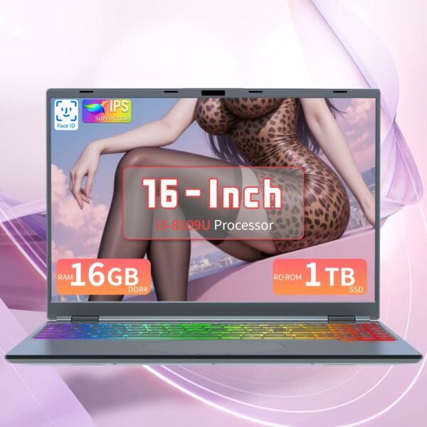 2025 Latest 16-inch Touch Screen Laptop Computer, Core I3-8109U, 16G RAM, 512G NVMe, Adjustable Seven-color Backlit Keyboard, Face Recognition Unlocking Function, 180° Opening And Closing Screen, Circular Touchpad With Brightness And Sound Adjustment, Type-C Data Transmission Interface, Suitable For Family, Students, Multimedia, Suitable As A Gift For Friends And Family. Notebook. - Image 3