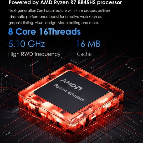 BRENUC N7P Mini Gaming Computer Pc AMD Ryzen 7 8845HS, SO-DIMM DDR5 4800MHz (64GB max), RMO M.2 2280 PCIE4.0 4 NVME (2048GB max), AMD Radeon 780m, Dark Blue - Image 4