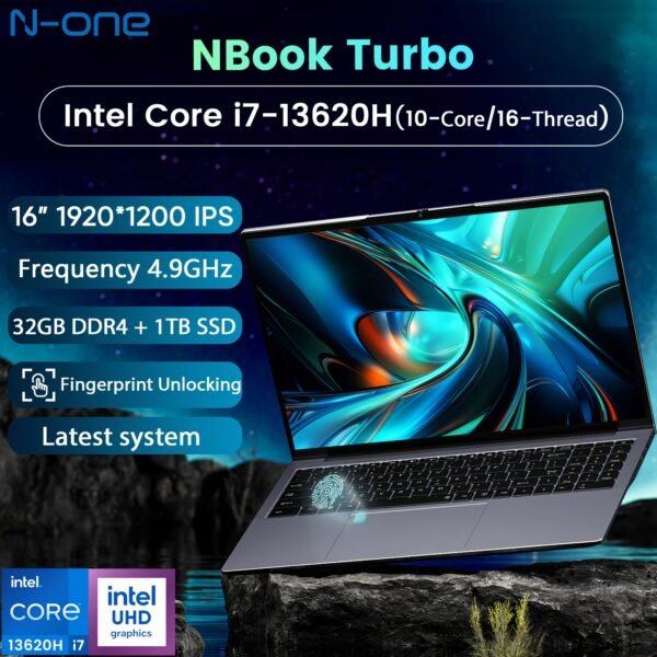 N-one NBook Turbo Laptop, Intel Core I7-13620H 10-core (up To 4.9 GHz), 32GB DDR4+1TB SSD, 16" 1920*1200 Screen, Ultra-narrow Border, Fingerprint Unlocking, WiFi 5, 57 Wh Battery, Full-size Backlit Keyboard, Business Computer, Pc Gamer, Portable Laptop, Computer, Laptop Computer, Laptops On, Gaming Computer, Pc Gaming Computer, Computadora Laptop, Gaming Laptop, Computer Laptop, Laptop En Oferta. Student Learning Computer, Holiday Gift.