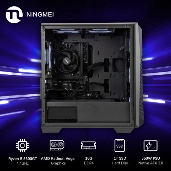 Ningmei Gaming PC AMD R5 5600GT AMD Radeon Vega 7 1 TB SSD 16GB RAM 6RGB Fans Gaming Desktop - Image 5