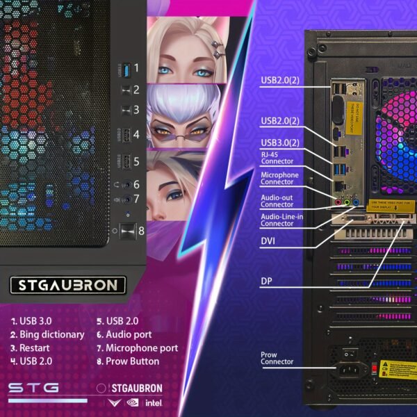 STGAubron Gaming Desktop PC, Intel Core i7 3.4G up to 3.9G, GeForce GTX 1660 Super 6G GDDR6, 16G RAM, 512G SSD, 600m WiFi, Wireless 5.0, RGB Fan x 6, RGB Keyboard&Mouse&Mouse Pad, RGB Wireless Sound Bar, W10H64 - Image 5