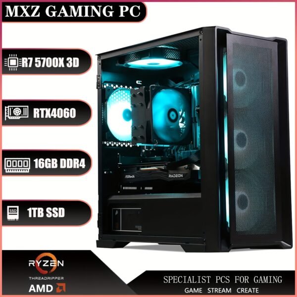 MXZ Gaming PC Computer R7 5700X3D, 16G DDR4, NVME 1 T, B450, 6RGB Fans, Gamer Desktop Computer, Optional RTX4060Ti/ RTX3060/ RTX4060/ RTX4070 - Image 3