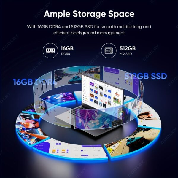 2025 New Business Cool And Thin Laptop, 15.6-inch 1080P Display, Intel Celeron N5095 Quad-core Quad-thread, 10nm Process, DDR4 16GB Special Intel Memory, M.2 NVMe 512GB Storage, Support TF Memory Card, with Push-pull Camera, Backlit Keyboard, 5000mAh Long-life Battery, Suitable for Students to Study, Business Office And Other Scenarios - Image 6