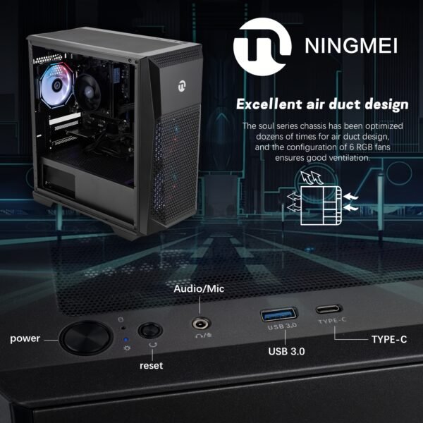 Ningmei Gaming Desktop PC AMD Ryzen 7 5700G, Radeon Vega8, 16GB DDR4 RAM, 1TB SSD, 6 RGB Fans, Gaming Desktop - Image 5