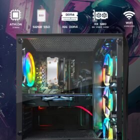 STGAubron Gaming Desktop PC, Radeon RX 580 8G GDDR5, Athlon 3000G 3.5G, 16G RAM, 512G SSD, 600M WiFi, Wireless 5.0, RGB Fan x 4, RGB Keyboard & Mouse & Mouse Pad, W11H64