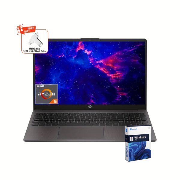 HP 255 G10 15.6" FHD Business Laptop, AMD Ryzen 5 7530U, 32GB RAM, 1TB SSD, AMD Radeon Graphics, Numeric Keypad, Webcam, Wi-Fi 6, Windows 11 Pro, With 32GB USB Flash Drive