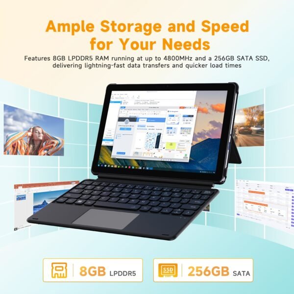 CHUWI Hi10 X1 10.1" 2-in-1 Convertible Tablet Laptop with Keyboard, 13th Gen Intel N150 Processor, 8GB RAM 256GB SSD, Windows 11 Home, 1280x800 IPS Display, WiFi6 & Wireless 5.2, Dual Camera, Headphone Jack, USB-C/USB 3.2, LPDDR5 - Image 5