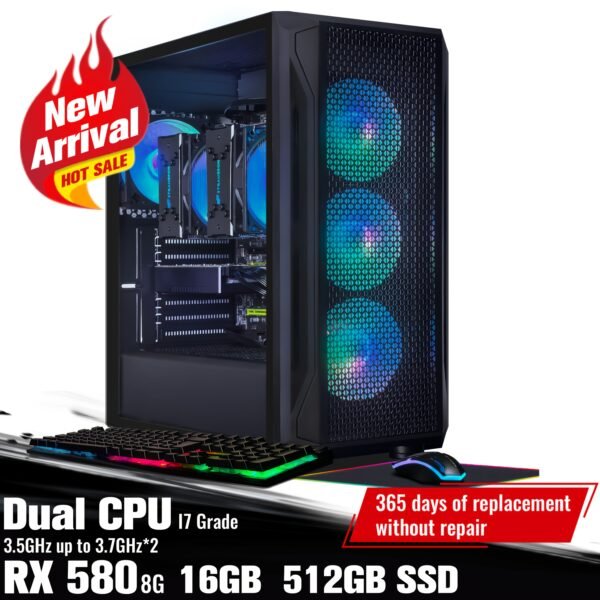STGAubron Gaming PC Computer Desktop, Radeon RX 580 8G, Dual Intel I7 Xeon E5 Up to 3.7GHz, 16G DDR4, 512G SSD, 600m WiFi, Wireless 5.0, RGB Fan X 4, RGB Mouse Pad, Windows 10 Pro - Image 3