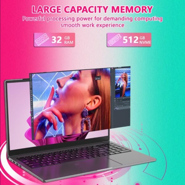 2025 Latest 15.6-inch Business Laptop with Core I7-9750H High Performance CPU 32GB RAM 512GB-1TB NVMe SSD UHD Graphics 630/ Full Featured DP P Port/RJ45 (32G+1TB SSD) Multimedia Portable Laptop for Students And Professionals | Fingerprint Secure, USB-A And Type-C Ports, HD Interface, Full Metal. - Image 6