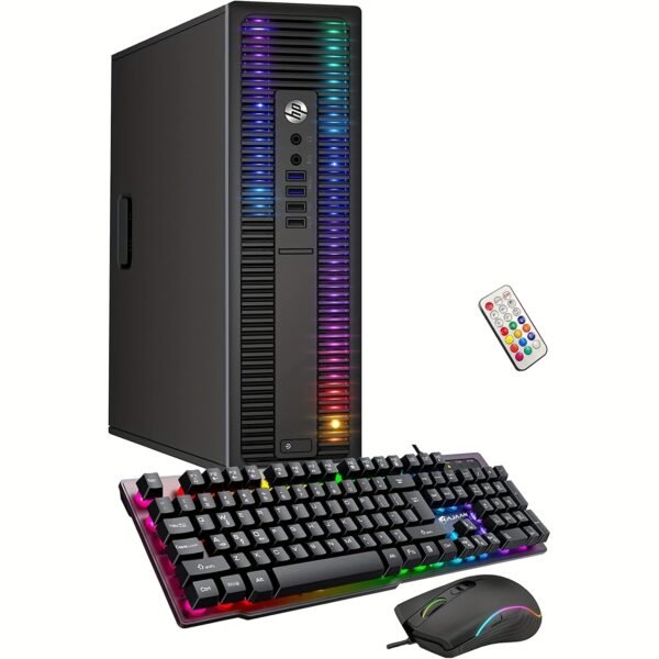 HP EliteDesk Gaming Desktop PC with AMD A-Series Processor, 16GB RAM, 1TB SSD, Windows 10 Pro, RGB Lighting, Wi-Fi, Keyboard & Mouse - Black, Multitasking Workstation, Sleek Black Design, Illuminated Ports - Image 3