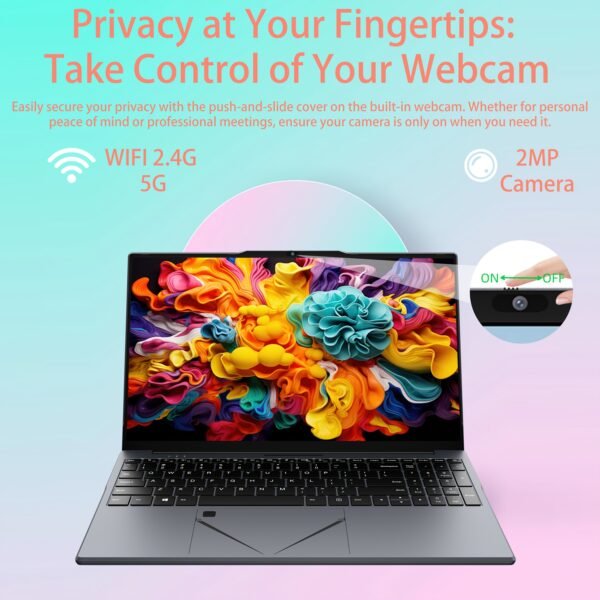 2025 Latest 15.6"Laptop With 16GB DDR4 RAM, 512GB NVMe SSD, AMD R5 3500U Quad-Cori Processor, FHD IPS Display, Backlit Keyboard, Fingerprint Recognition Module, Webcam, Privay Webcam Switch, USB3.0*2, Back To School Season, Gift, Portable, Holidays, Gray. - Image 6