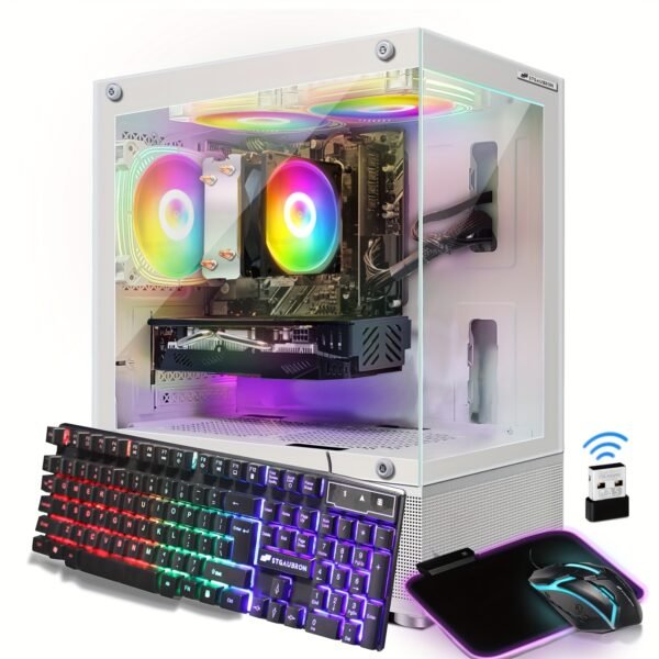 STGAubron Gaming Desktop PC, Athlon 3000G 3.5G, Radeon RX 580 16G GDDR5, 16G RAM, 1T SSD, 600M WiFi, BT 5.0, RGB Fan x 3, RGB Keyboard & Mouse & Mouse Pad, W11H64