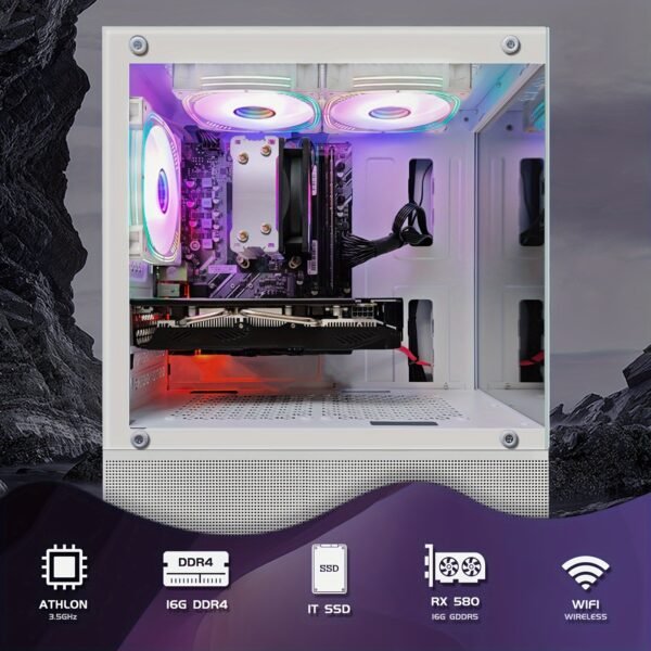 STGAubron Gaming Desktop PC, Athlon 3000G 3.5G, Radeon RX 580 16G GDDR5, 16G RAM, 1T SSD, 600M WiFi, BT 5.0, RGB Fan x 3, RGB Keyboard & Mouse & Mouse Pad, W11H64 - Image 4