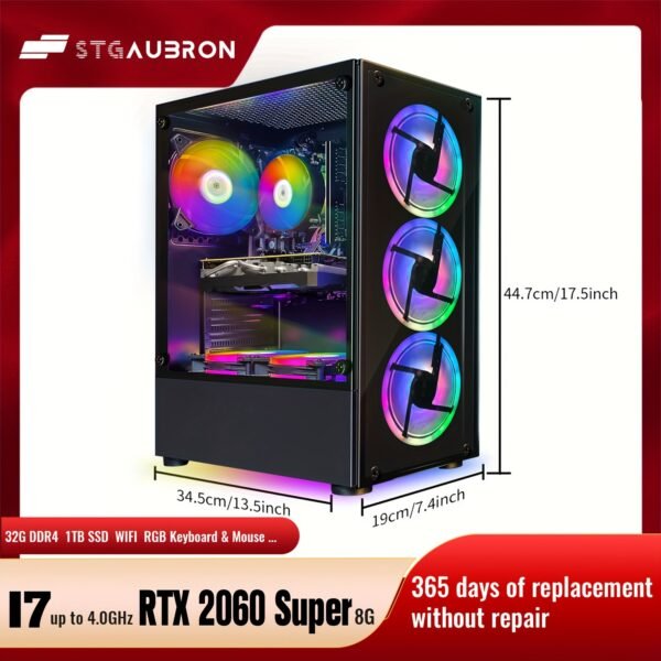 STGAubron Gaming Desktop PC, ICore I7-6700 Up To 4.0G, 32G DDR4, 1T SSD, GeForce RTX 2060 Super 8G GDDR6, 600M WiFi, Wireless 5.0, RGB Fan X 6, RGB Keyboard&Mouse, RGB Mouse Pad, 10th Gen OS - Image 2