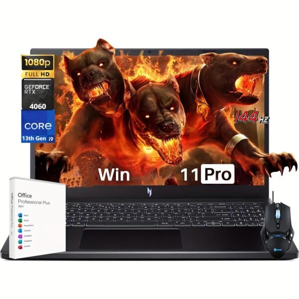Acer Nitro V 15 Gaming Laptop with Lifetime Office License, 15.6" FHD IPS 144Hz Display, Intel i9-13900H, 32GB RAM DDR5, 1TB SSD, GeForce RTX 4060, Wi-Fi 6, Backlit Keyboard, Windows 11 Pro, Black Mouse - Ideal for Gaming and Productivity, Gaming Laptop | High Performance Laptop | Durable Battery, Gaming Pc