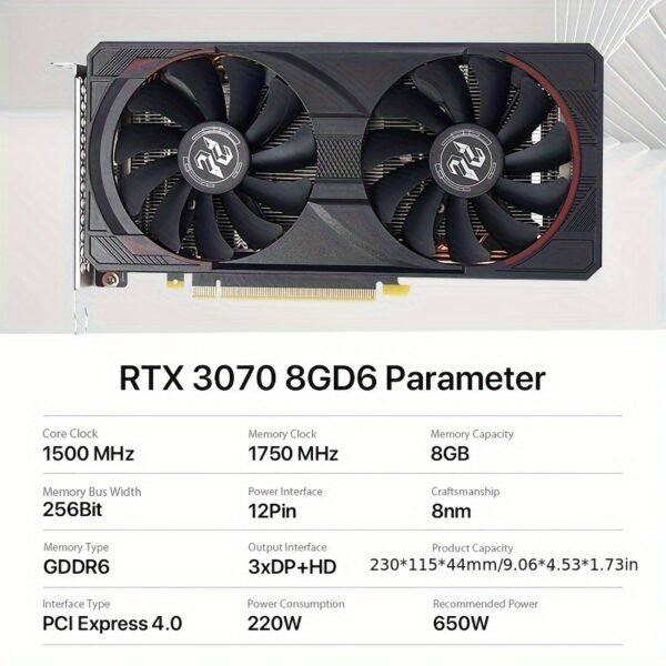 Peladn Gaming RTX3070 8G Graphics Card GDDR6 RGB Lighting PCI Express 4.0 Video Card Triple-fan Edition