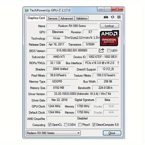 PELADN RX 580 8GB Graphics Card GPU DirectX 12 256-Bit GDDR5 PCI Express 3.0 Gaming Video Card - Image 4