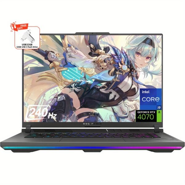 ASUS ROG Strix G16 Gaming Laptop, 16" WQXGA 240Hz Display, NVIDIA GeForce RTX 4070, Intel Core i9-14900HX, 32GB DDR5 RAM, 1TB SSD, Wi-Fi 6E, Backlit Keyboard, Windows 11 Home, with 32GB USB