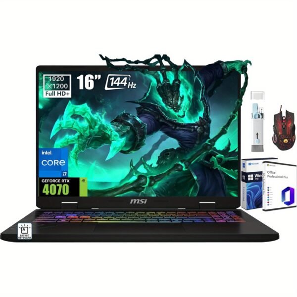 MSI Crosshair 16 Gaming Laptop, Intel Core i7 14650HX(Up to 5.2GHz), NVIDIA RTX 4070, 16" 144Hz 16:10 FHD+ IPS Display, 32 GB DDR5, 1 TB SSD, Windows 11 Pro& MS Office Pro License, w/Accessories