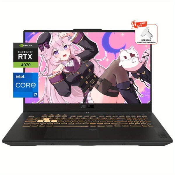 ASUS TUF Gaming Laptop 17.3" WQHD 240Hz Display, Intel Core i7-13620H, 64GB RAM, 1TB SSD, NVIDIA RTX 4070, Wi-Fi 6, Backlit Keyboard, Windows 11 Home, 32GB USB Included, Animated Character Design, Rugged Design