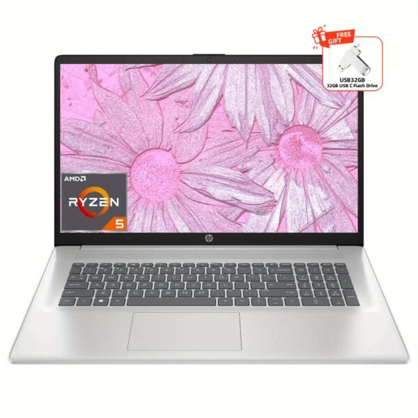 HP 17 Business Laptop, 17.3" FHD Display, AMD Ryzen 5 7430U Processor, 16GB RAM, 512GB SSD, AMD Radeon Graphics, Long Battery Life, Wi-Fi 6, Windows 11 S, with 32GB USB