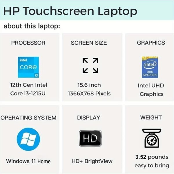 HP 15.6" Touchscreen Laptop for Business & Students - Intel Core i3-1215U, 16GB RAM, 512GB SSD, Intel UHD Graphics, Long Battery Life, Fast Charge, WiFi 6E, Windows 11 Home, HD Camera & Stereo Speakers, Thin & Light Design, Touchscreen Notebook | Sleek Design | Thin Bezel Display - Image 7