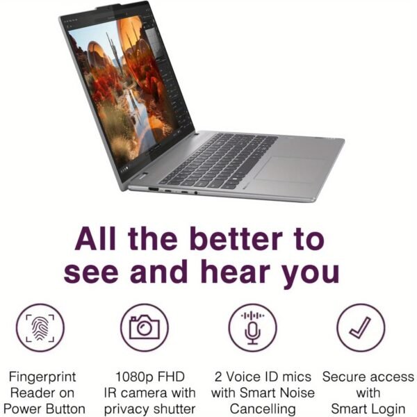 Lenovo Yoga 7 2-in-1 Laptop, 16" WUXGA 2K Touchscreen, AMD Ryzen 7 8840HS, 16GB DDR5 RAM, 2TB SSD, Backlit KB, Fingerprint, Wi-Fi 6E, 1080P Webcam, Windows 11 Home, Artic Gray - Image 7