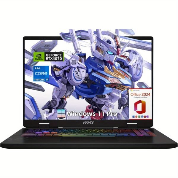 MSI Crosshair 16 Gaming Laptop 16" FHD+ IPS Display, Intel i7-14650HX 16-Core & NVIDIA RTX 4070, 32GB DDR5 RAM, 2TB SSD, Backlit Keyboard, Windows 11 Pro & Office 2024 Lifetime License, Productivity Enhancer, Robotic Design, Vibrant Display, Highresolution Display, Durable Build