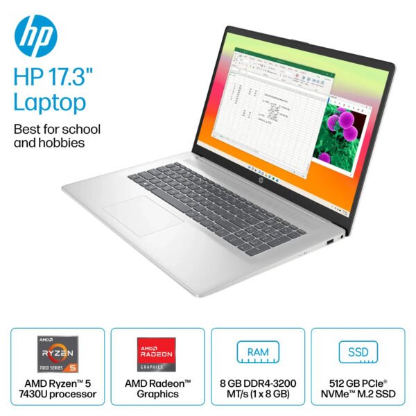 HP 17 Business Laptop, 17.3" FHD Display, AMD Ryzen 5 7430U Processor, 16GB RAM, 512GB SSD, AMD Radeon Graphics, Long Battery Life, Wi-Fi 6, Windows 11 S, with 32GB USB - Image 5